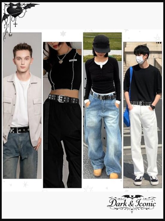 3pc Y2K Star Studded Punk Goth Emo Belt Set PU Leather Double Grommet main image 4